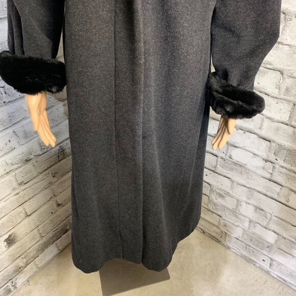 Vintage JNY Wool Cashmere Maxi Overcoat Coat 6 Black Faux Fur Trim Collar Cuffs - Picture 3 of 16